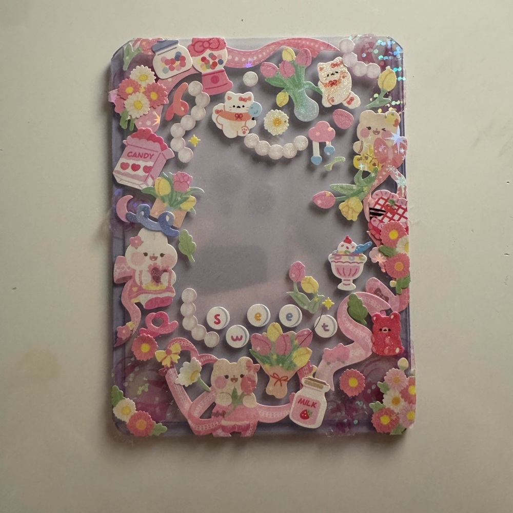 Cute Pink and Purple Decorated photo card protector toploader